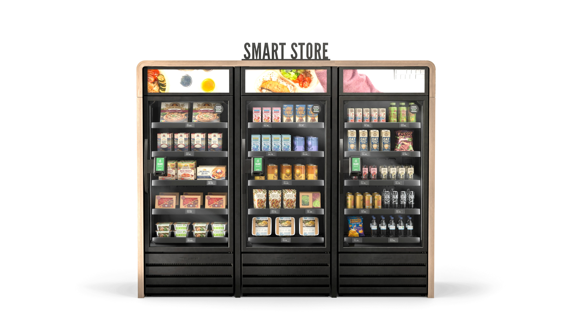 Wood-enclosed smart Micromart vending installation